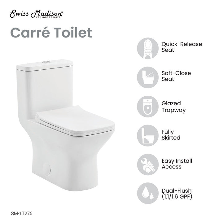 Carre One-Piece Square Toilet Dual-Flush 1.1/1.6 gpf with 10" Rough-In
