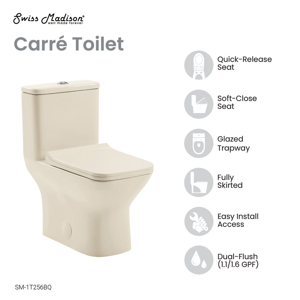 Carre One Piece Square Toilet Dual Flush 1.1/1.6 gpf in Bisque