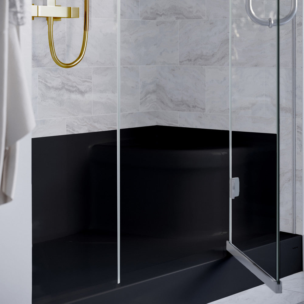 Aquatique 60" x 32" Left Drain, Shower Base in Matte Black