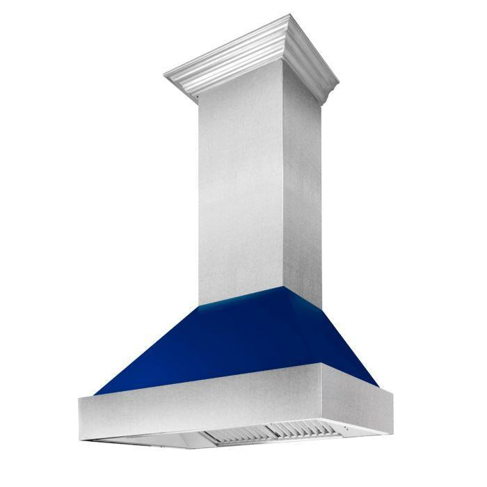 ZLINE 36 in. Ducted DuraSnow® Stainless Steel Range Hood with Blue Gloss Shell, 8654BG-36