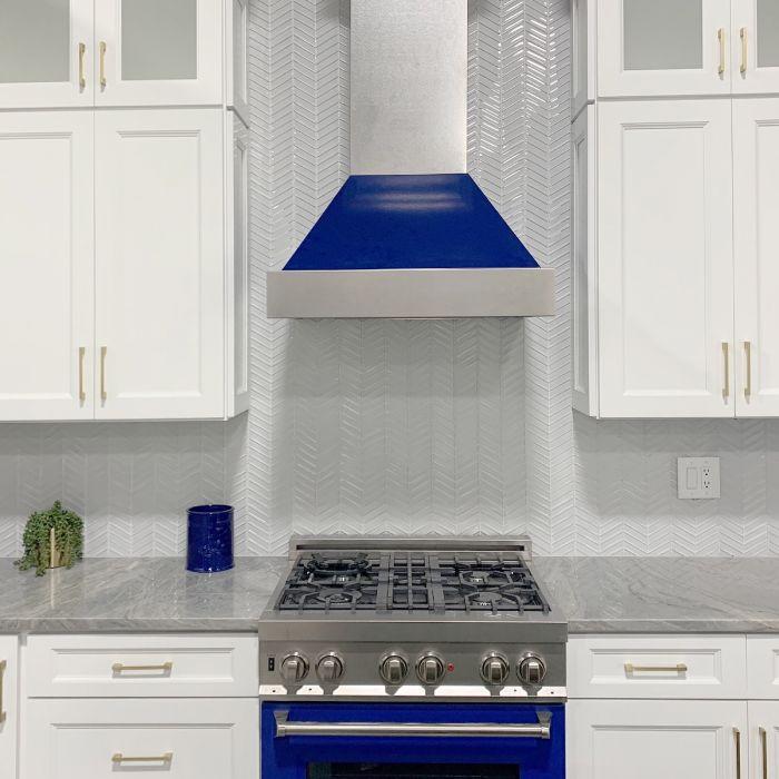 ZLINE 36 in. Ducted DuraSnow® Stainless Steel Range Hood with Blue Gloss Shell, 8654BG-36