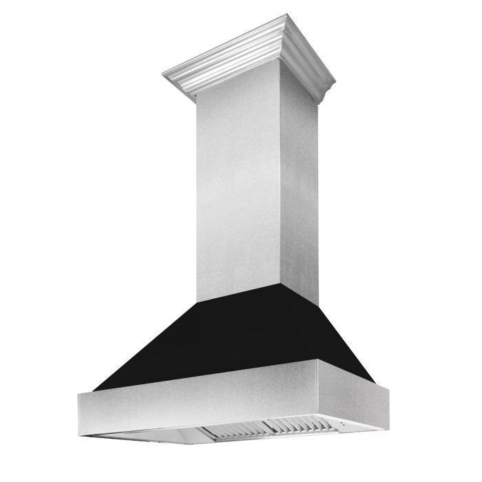 ZLINE 30 in. Dual Fuel Range in DuraSnow® with Black Matte Door & 30 in. Range Hood Appliance Package, 2KP-RASBLMRH30