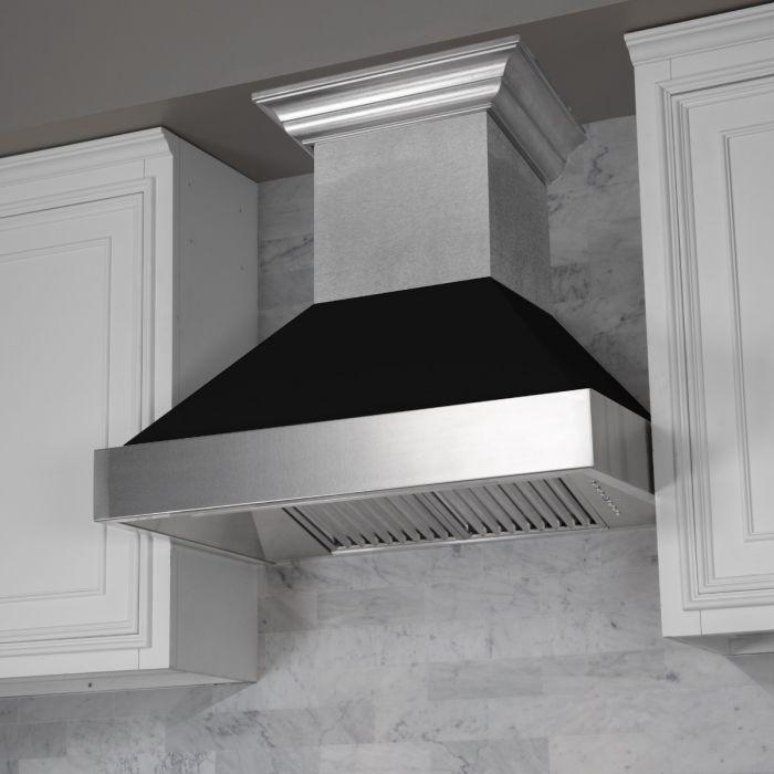 ZLINE 30 in. Dual Fuel Range in DuraSnow® with Black Matte Door & 30 in. Range Hood Appliance Package, 2KP-RASBLMRH30