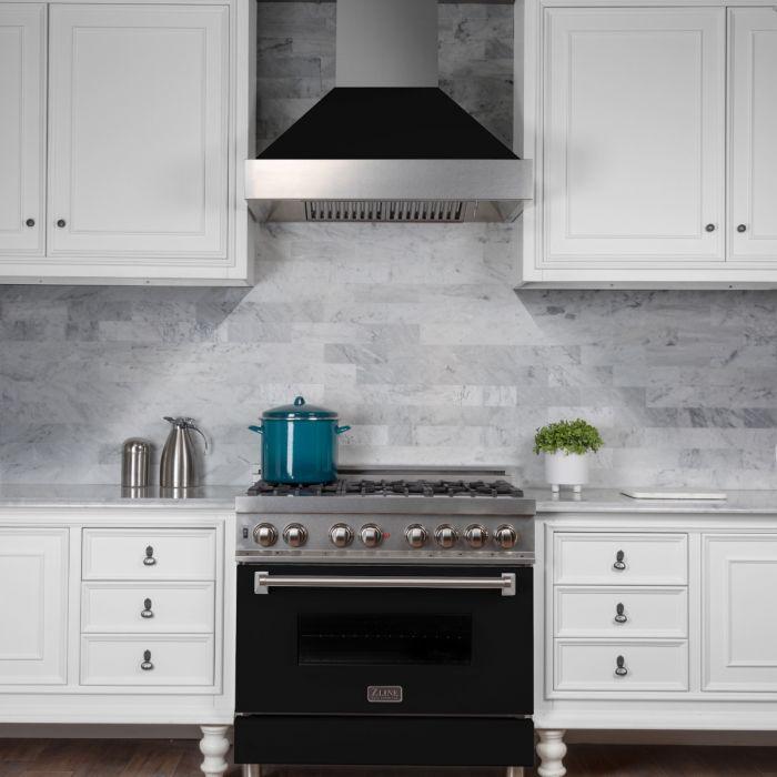 ZLINE 36 in. Ducted DuraSnow® Stainless Steel Range Hood with Black Matte Shell, 8654BLM-36