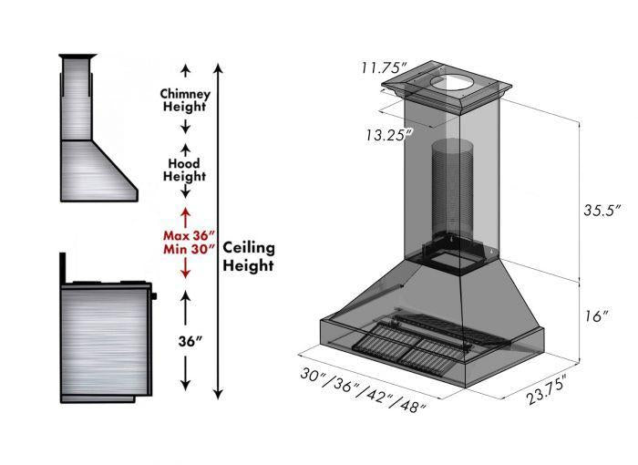 ZLINE 48 in. Ducted DuraSnow® Stainless Steel Range Hood with Black Matte Shell, 8654BLM-48