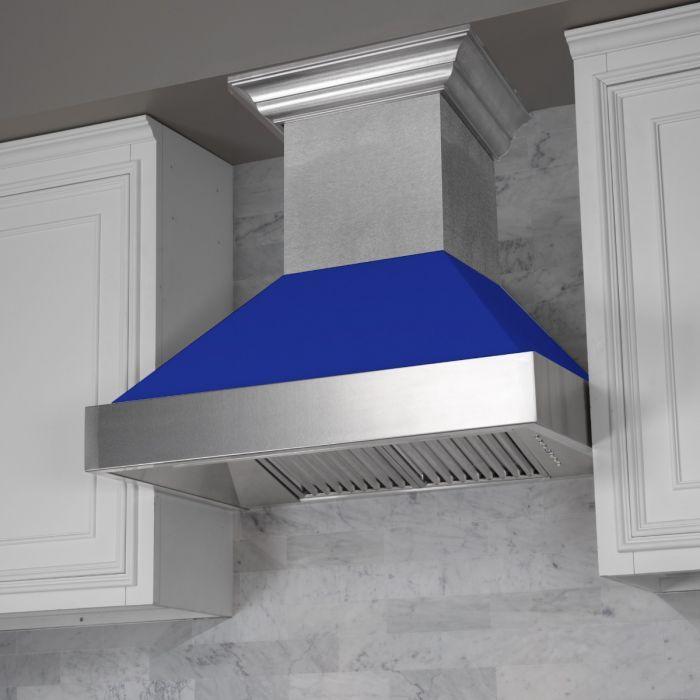 ZLINE 48 in. Dual Fuel Range with Blue Matte Door & 48 in. Range Hood Appliance Package, 2KP-RASBMRH48