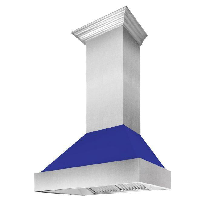 ZLINE 36 in. Ducted DuraSnow® Stainless Steel Range Hood with Blue Matte Shell, 8654BM-36