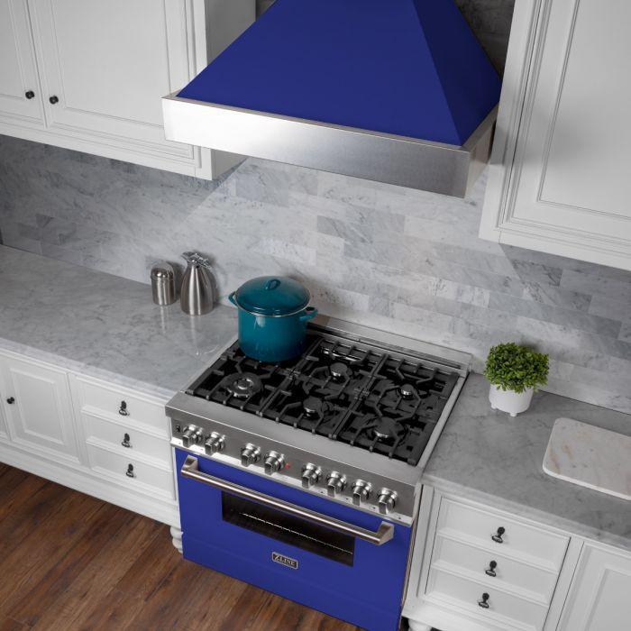 ZLINE 36 in. Ducted DuraSnow® Stainless Steel Range Hood with Blue Matte Shell, 8654BM-36