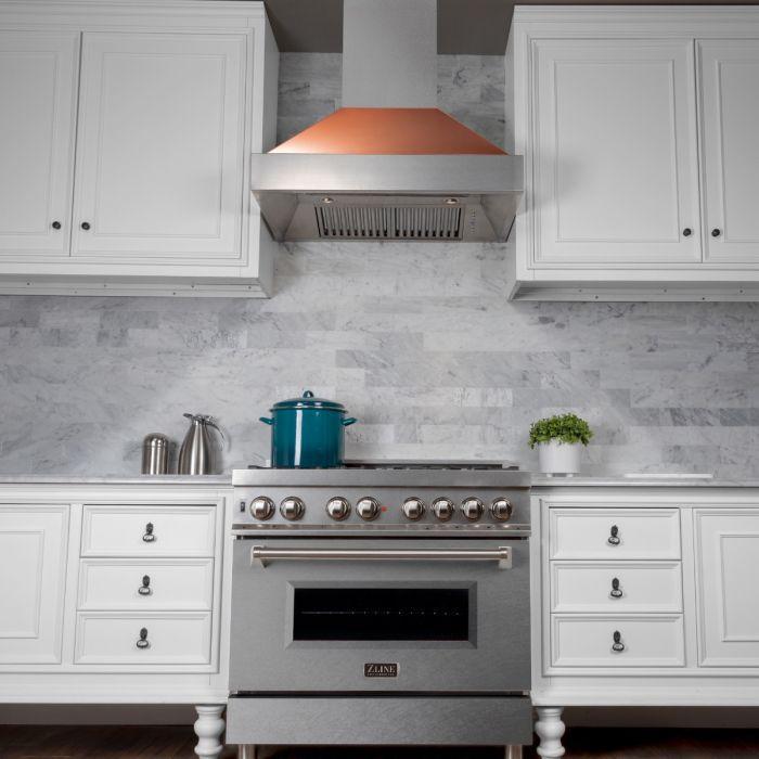 ZLINE 30 in. Ducted DuraSnow® Stainless Steel Range Hood with Copper Shell, 8654C-30