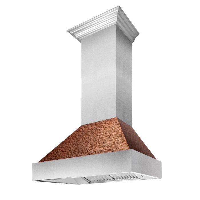 ZLINE 30 in. Ducted DuraSnow® Stainless Steel Range Hood with Hand-Hammered Copper Shell, 8654HH-30