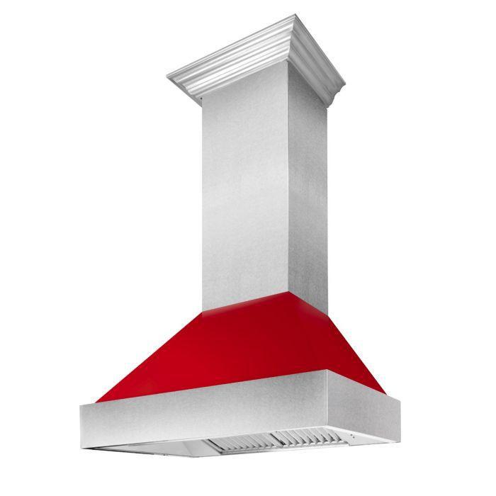 ZLINE 30 in. Ducted DuraSnow® Stainless Steel Range Hood with Red Gloss Shell, 8654RG-30