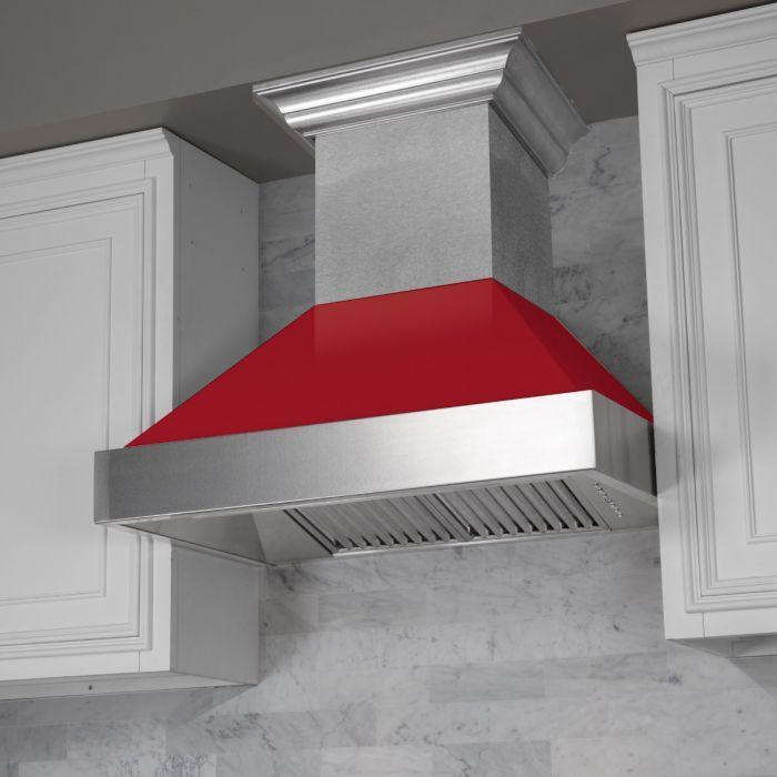 ZLINE 30" Dual Fuel Range in DuraSnow® with Red Matte Door & 30" Range Hood Appliance Package, 2KP-RASRMRH30