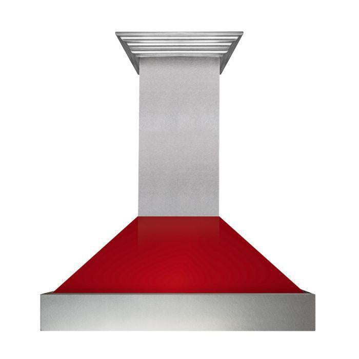 ZLINE 48 in. Ducted DuraSnow® Stainless Steel Range Hood with Red Gloss Shell, 8654RG-48