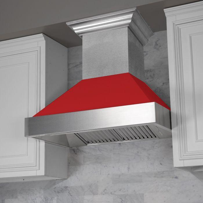 ZLINE 36" Dual Fuel Range in DuraSnow® with Red Matte Door & 36" Range Hood Appliance Package, 2KP-RASRMRH36