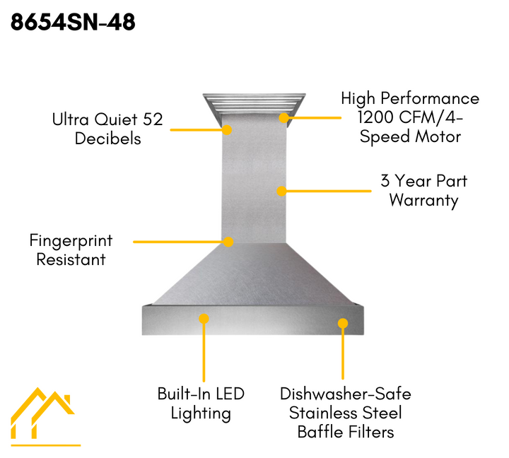 ZLINE 48 in. Kitchen Appliance Package with DuraSnow® Stainless Dual Fuel Range, Ducted Vent Range Hood and Tall Tub Dishwasher, 3KP-RASRH48-DWV