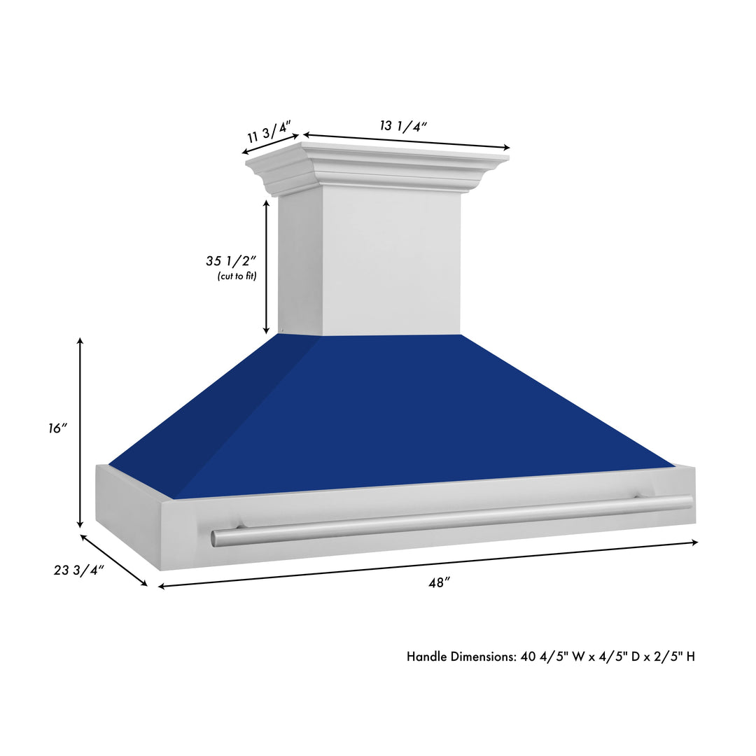 ZLINE 48" Fingerprint Resistant Stainless Steel Range Hood with Blue Gloss Shell (8654SNX-BG48)