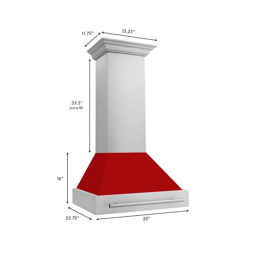 ZLINE 30 in. Stainless Steel Range Hood with Red Matte Shell and Stainless Steel Handle (8654STX-RM-30)