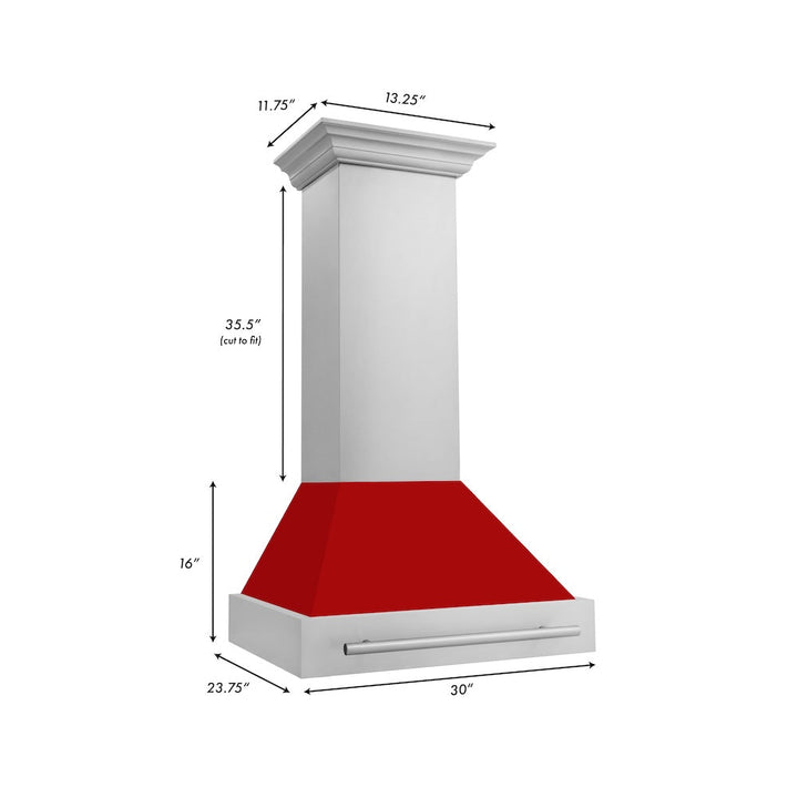 ZLINE 30 in. Stainless Steel Range Hood with Red Matte Shell and Stainless Steel Handle (8654STX-RM-30)