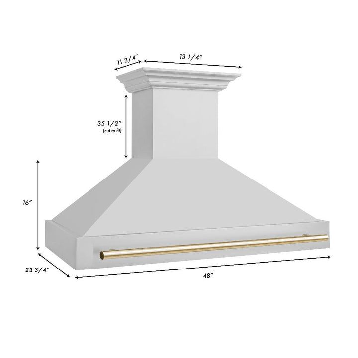 ZLINE Autograph Edition 48 in. Kitchen Package with Stainless Steel Dual Fuel Range, Range Hood, Dishwasher and Refrigerator Including External Water Dispenser with Polished Gold Accents (4AKPR-RARHDWM48-G)