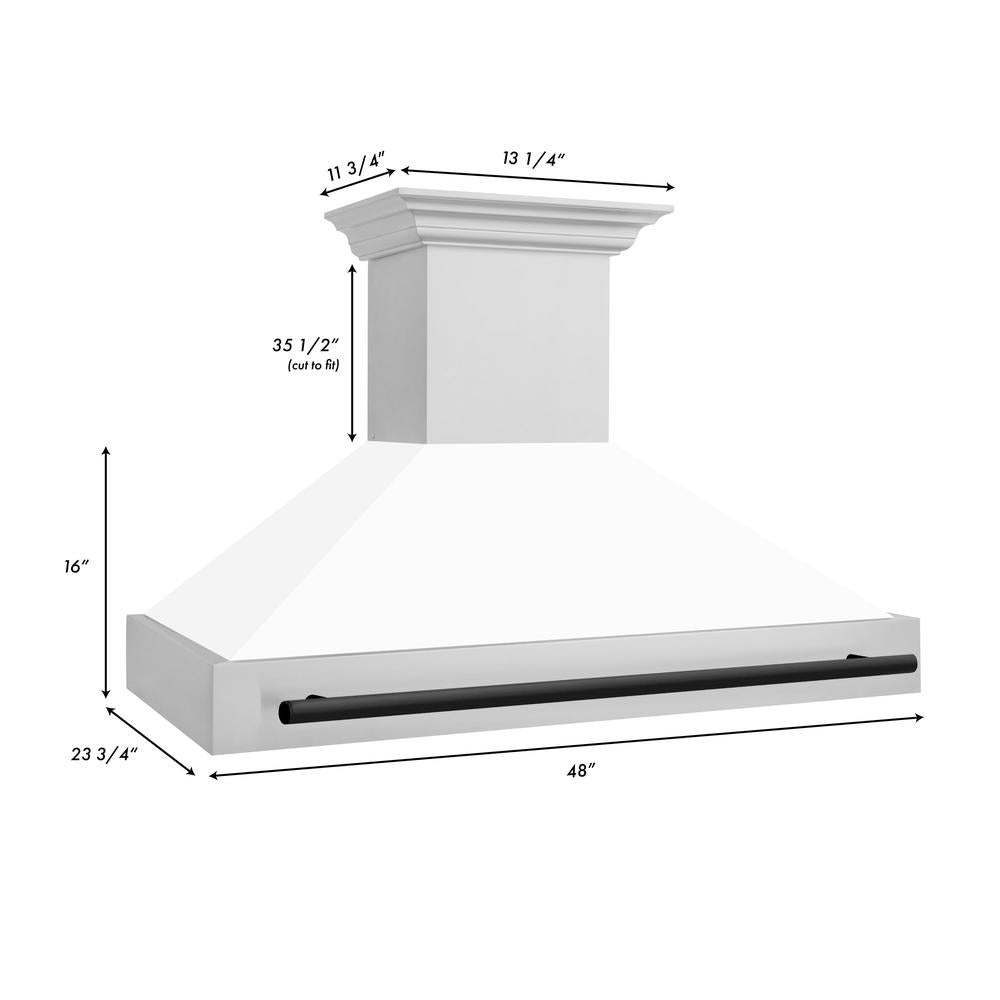 ZLINE Autograph Edition 48 in. Kitchen Package with Stainless Steel Dual Fuel Range with White Matte Door and Range Hood with Matte Black Accents (2AKP-RAWMRH48-MB)