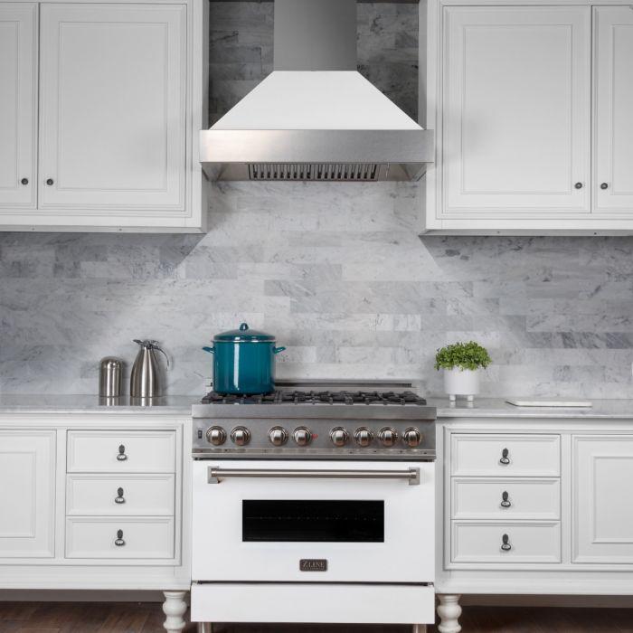 ZLINE 36 in. DuraSnow® Finish Range Hood with White Matte Shell, 8654WM-36