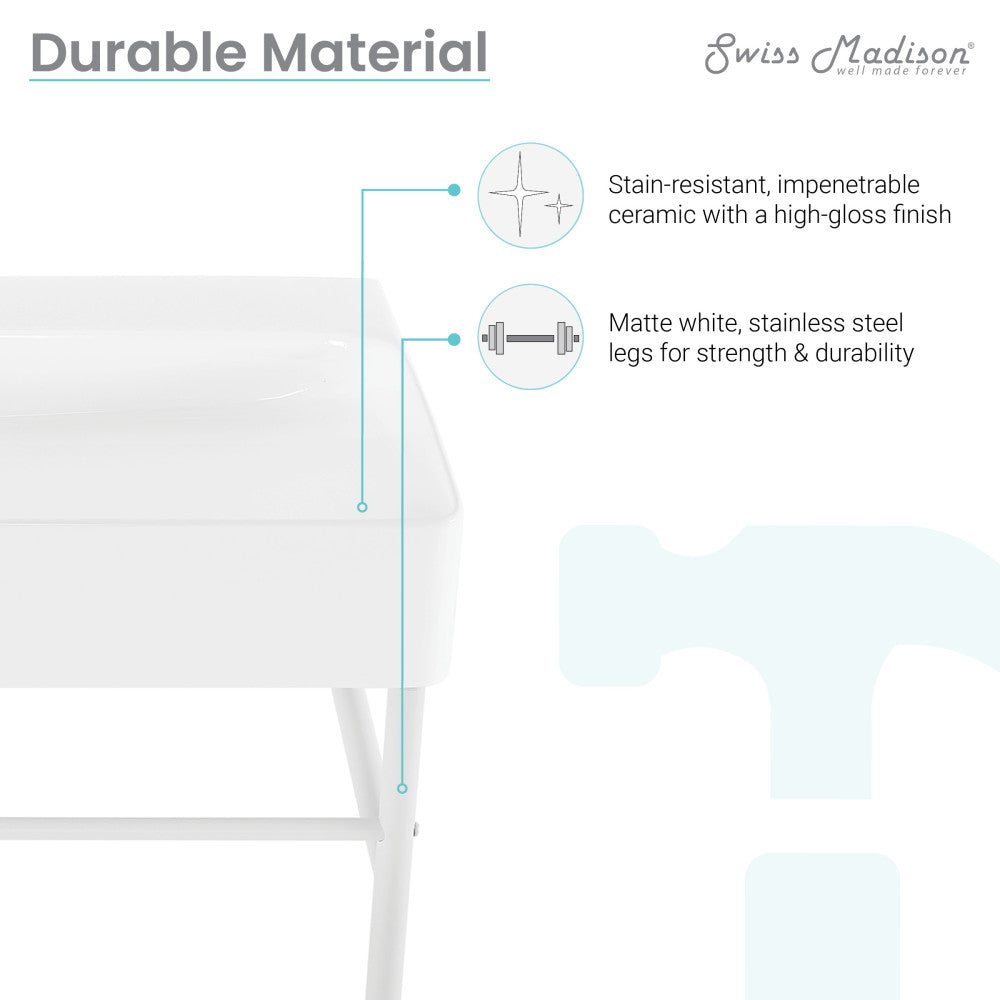 Carre 36 Ceramic Console Sink White Basin Matte White Legs