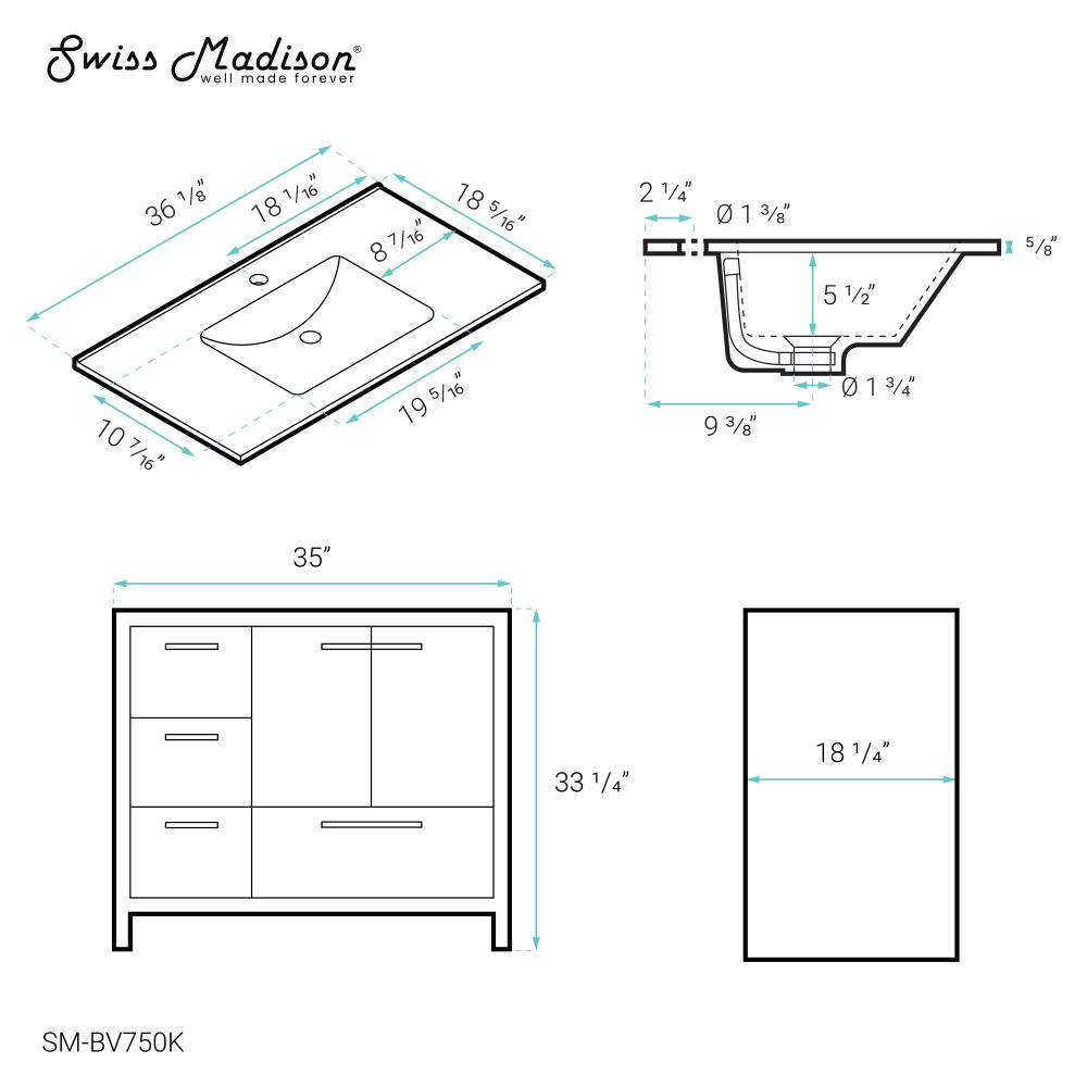 Virage 36" Freestanding, Bathroom Vanity in Oak