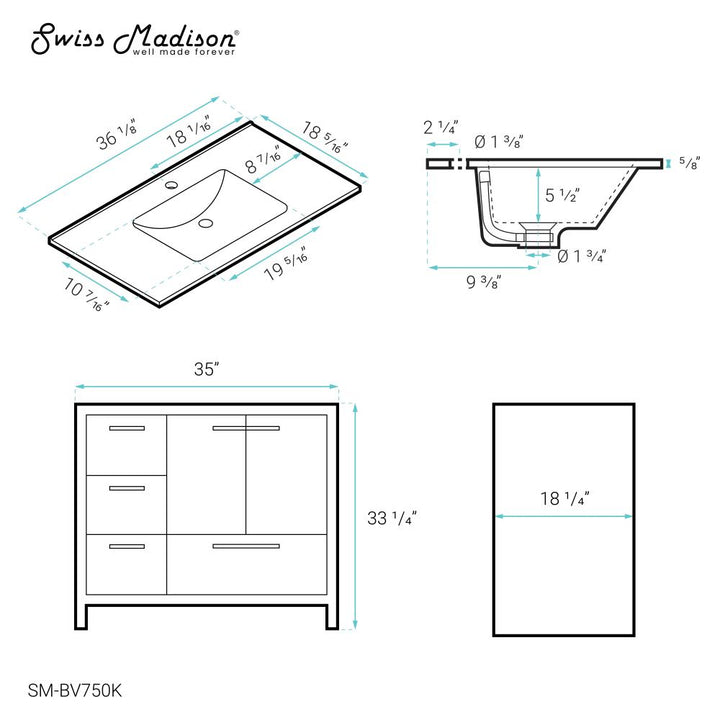 Virage 36" Freestanding, Bathroom Vanity in Oak