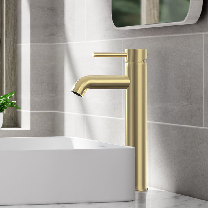 Ivy Single Hole, Single-Handle, High Arc Bathroom Faucet in Brushed Gold