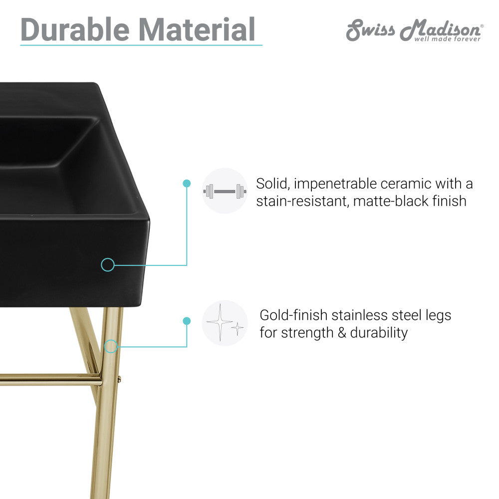 Claire 30 Ceramic Console Sink Matte Black Basin Gold Legs