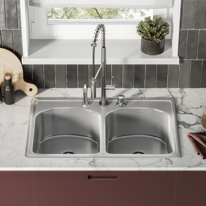 Ouvert 33 x 22 Stainless Steel, Dual Basin, Top-Mount Kitchen Sink