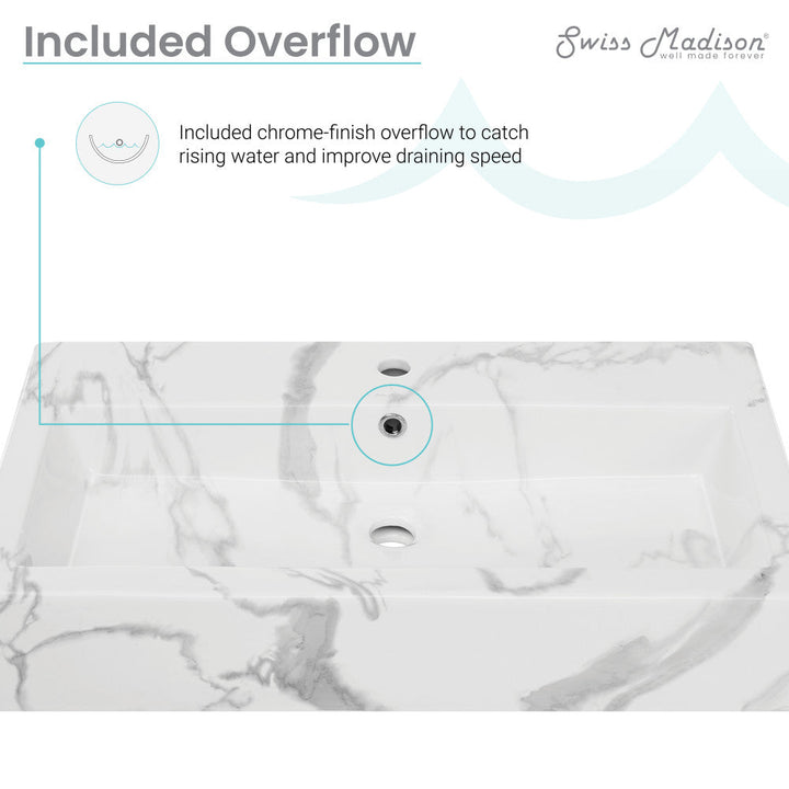 Voltaire Wide Rectangle Vessel Sink in White Marble