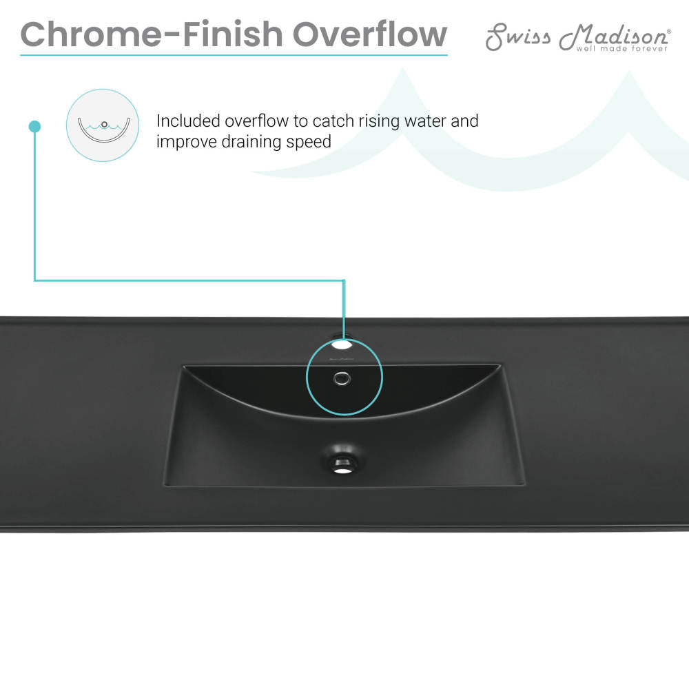 48" Ceramic Vanity Top with Single Faucet Hole in Matte Black