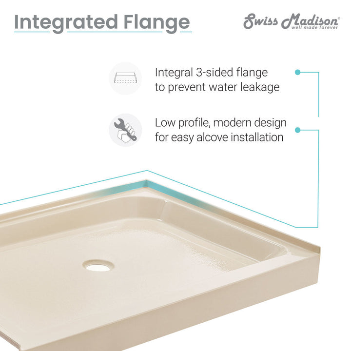 Voltaire 48" x 36" Single-Threshold, Left-Hand Drain, Shower Base in Bisque
