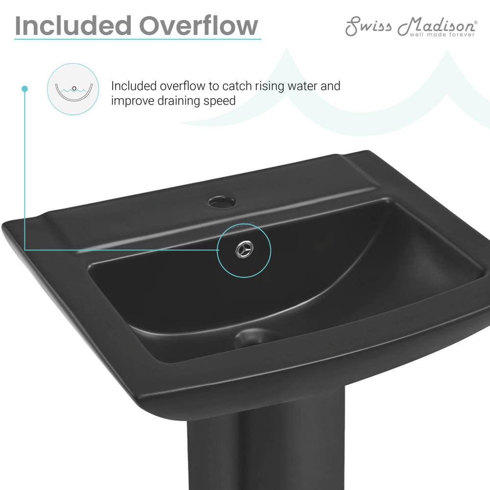 Sublime Square Two-Piece Pedestal Sink in Matte Black