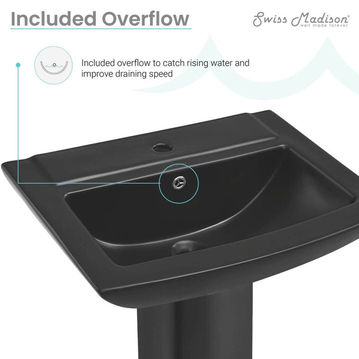 Sublime Square Two-Piece Pedestal Sink in Matte Black