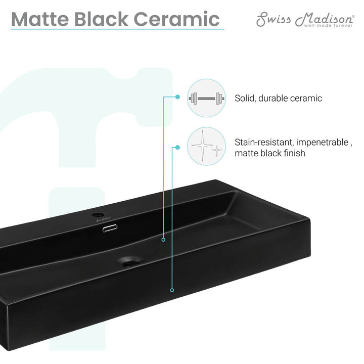 Claire 40" Rectangle Wall-Mount Bathroom Sink in Matte Black