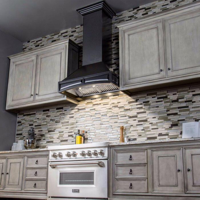 Wooden Wall Mount Range Hood in Black - Includes Remote Motor ZLINE 36 in.
