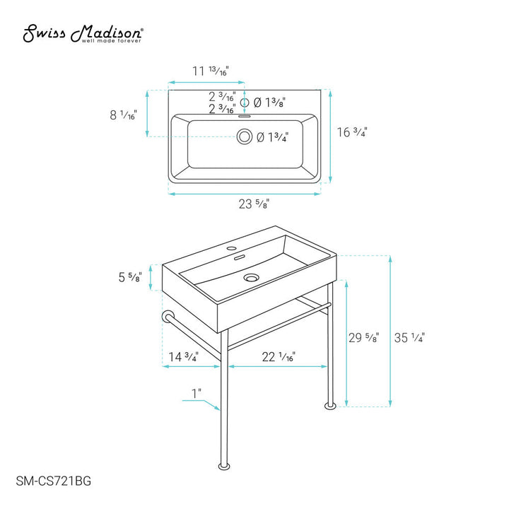 Claire 24 Ceramic Console Sink White Basin Brushed Gold Legs