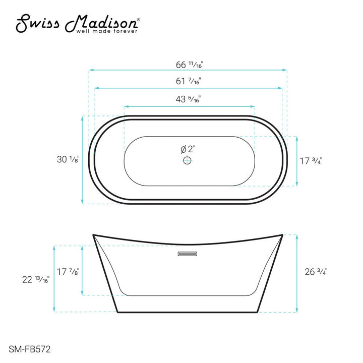 Ivy 67" Double Slipper Freestanding Bathtub