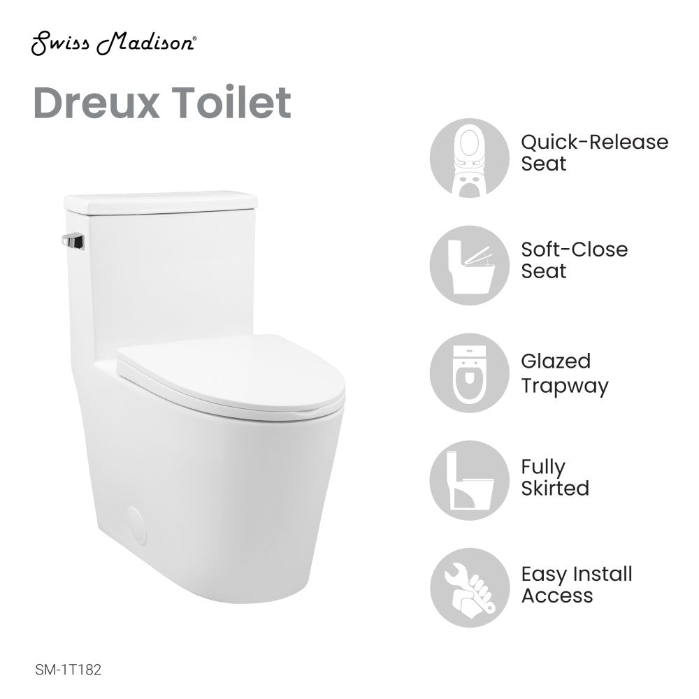 Dreux One Piece Elongated Toilet Left Side Flush 1.28 GPF