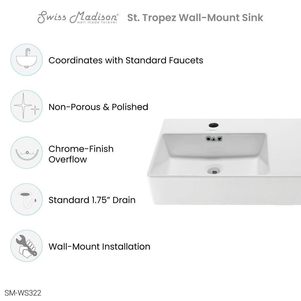 St. Tropez 24 x 18 Ceramic Wall Hung Sink with Left Side Faucet Mount