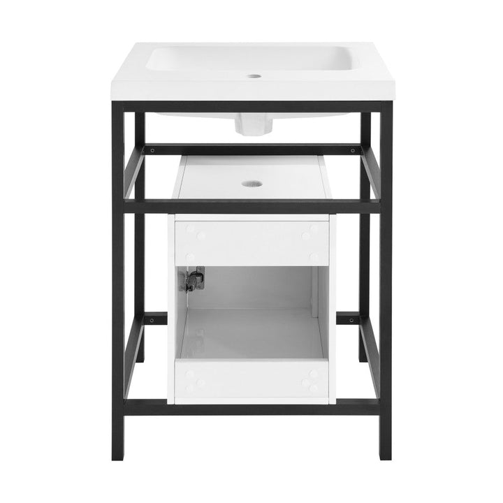 Ivy 24" Freestanding Bathroom Vanity in Glossy White with Matte Black Frame