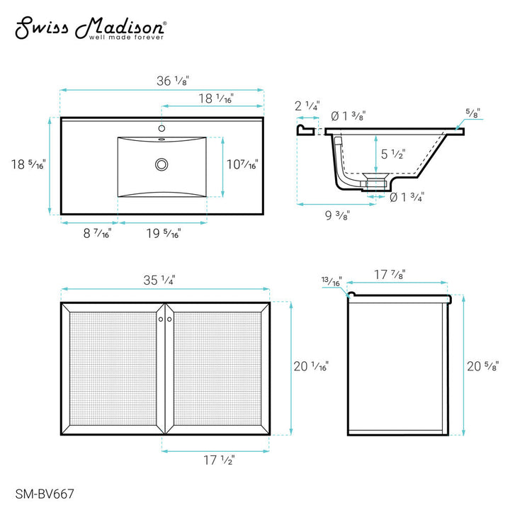 Classe 36" Wall-Mounted Bathroom Vanity in Oak