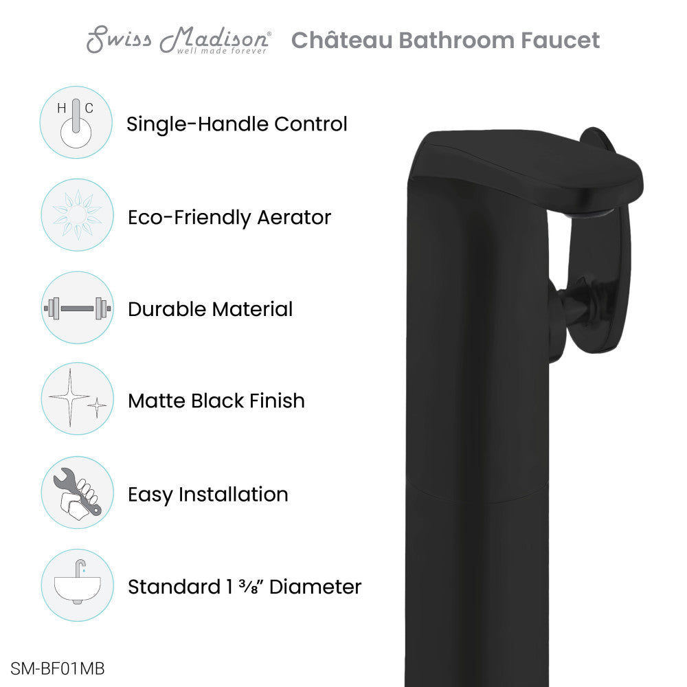 Chateau Single Hole, Single-Handle, High Arc Bathroom Faucet in Matte Black