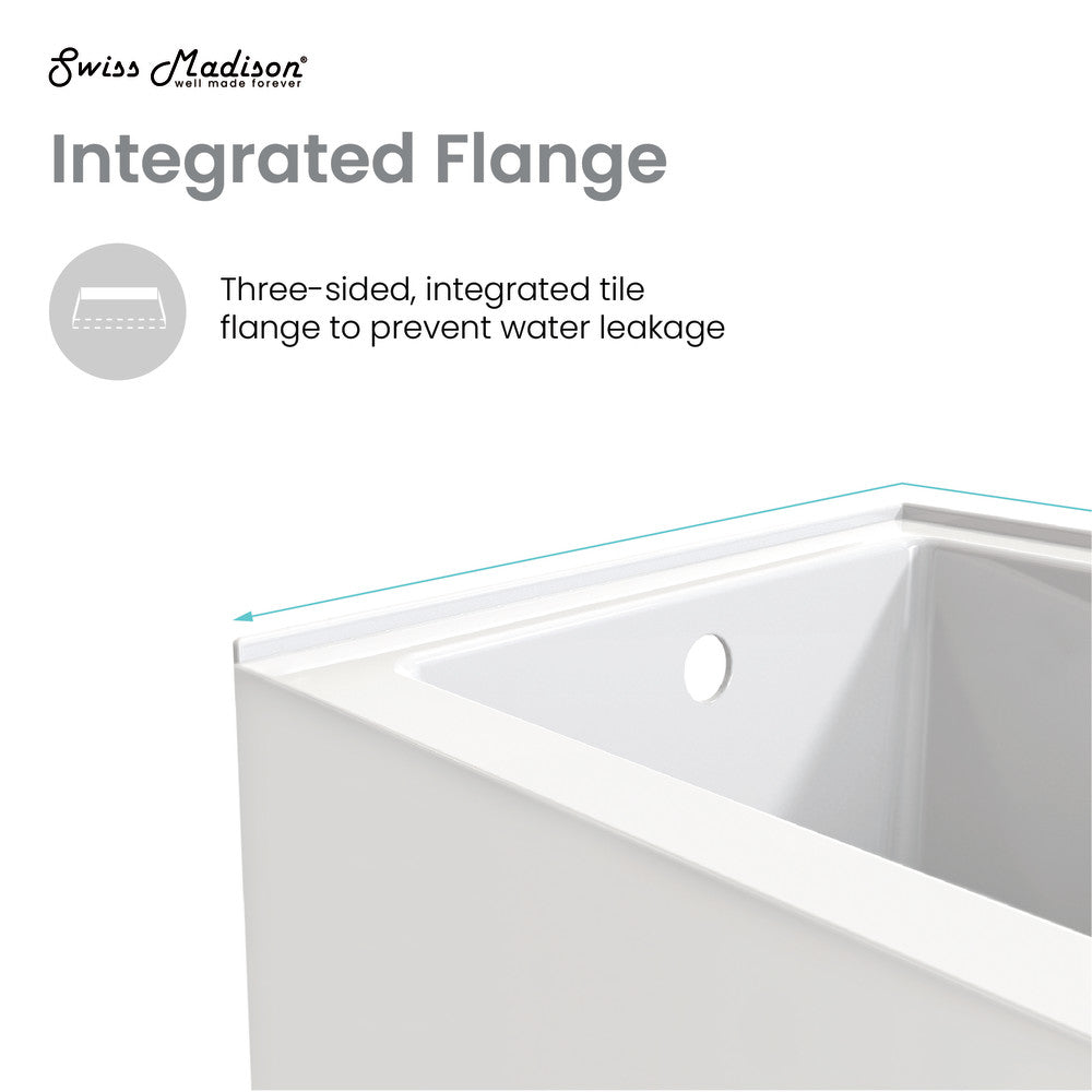 Voltaire 48" x 30" Left-Hand Drain Alcove Integrated Armrest Bathtub with Apron