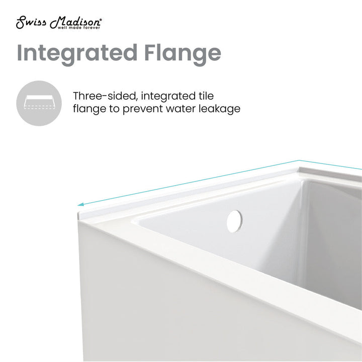 Voltaire 48" x 30" Left-Hand Drain Alcove Integrated Armrest Bathtub with Apron