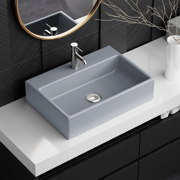 Claire 20"  Rectangle Ceramic Vessel Sink in Matte Grey