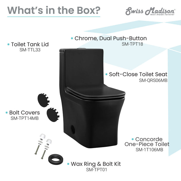 Concorde One-Piece Square Toilet Dual-Flush in Matte Black 1.1/1.6 gpf