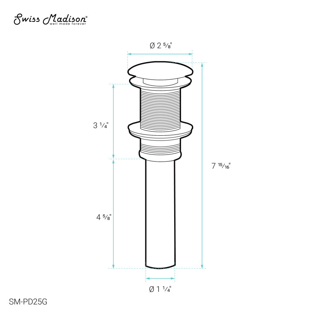 Residential Non-Overflow Pop Up Sink Drain 1.75 in Gold